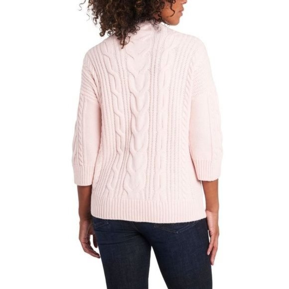 Vince Camuto Cable Stitch Elbow-Sleeve Mock Neck Drop Shoulder Knit Sweater NWT - Picture 2 of 9